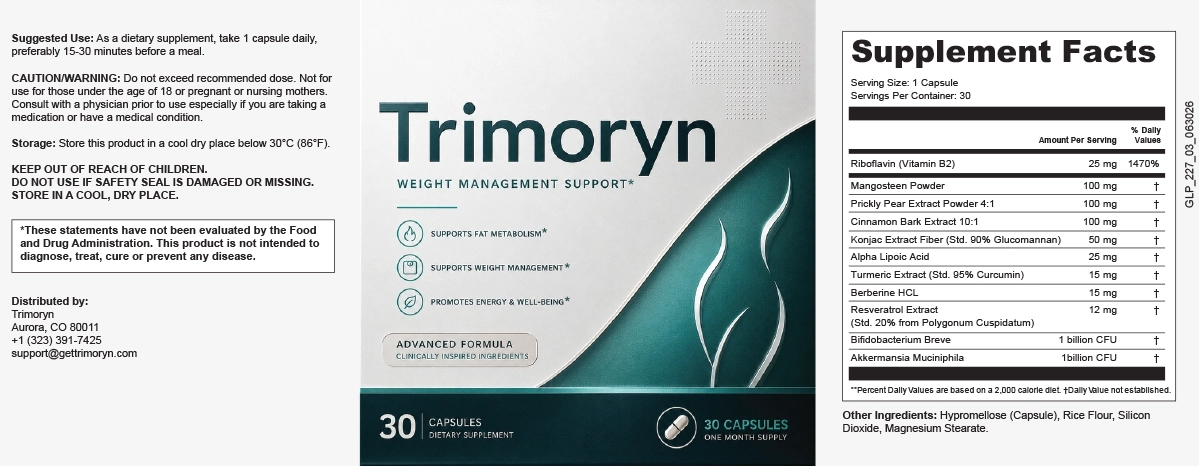 Official supplement facts and exact ingredient label for Trimoryn